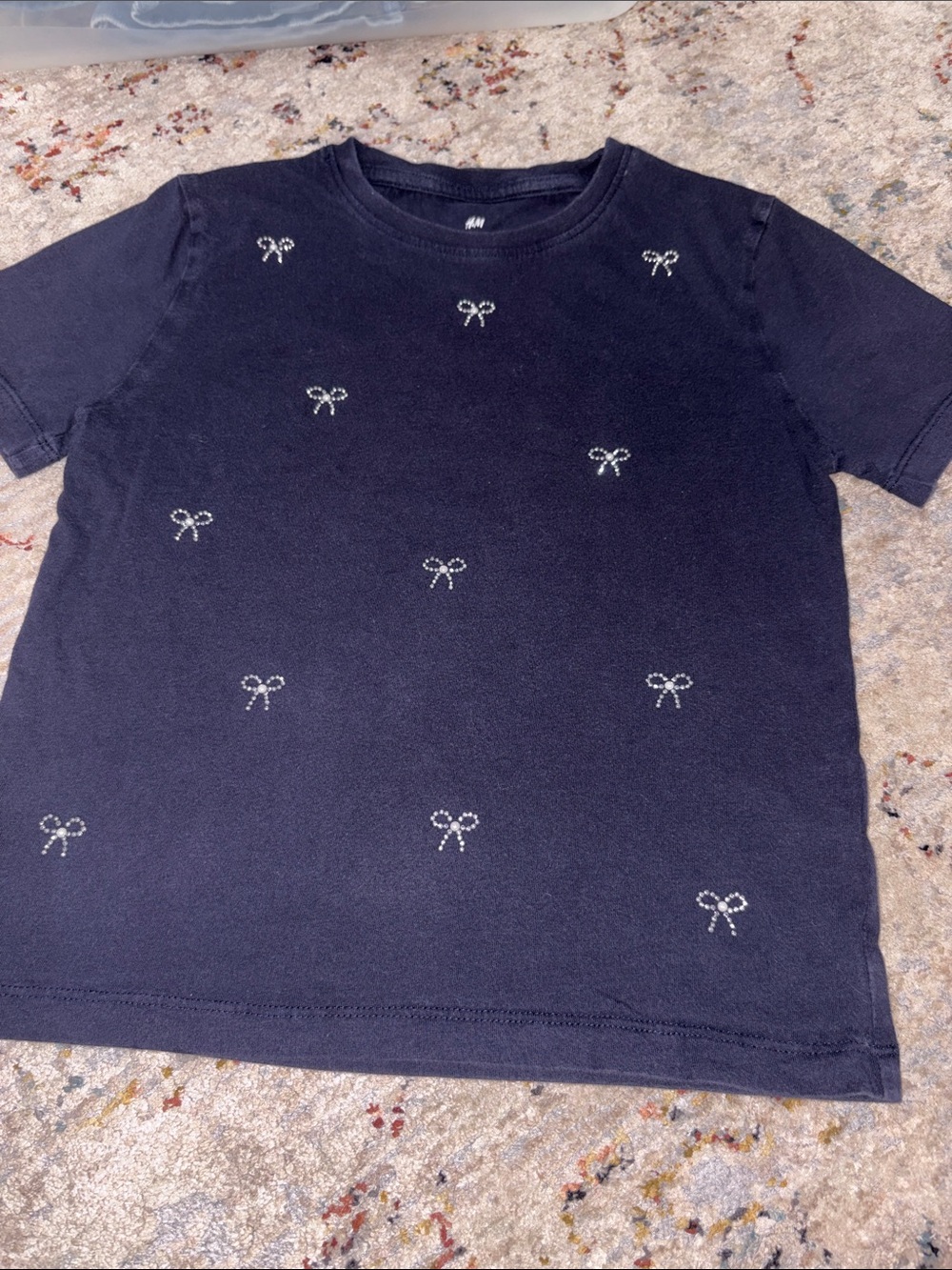 H&M Navy Tee with Small White Bow Motif